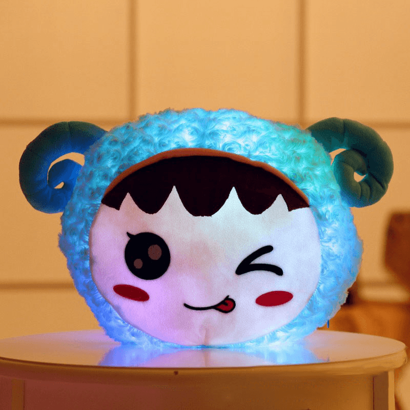 Flashing Plush Enoji Pillow Stuffed Led Light Cute Sheep Toy Luminous Pillow Colorful Animal Doll - MRSLM