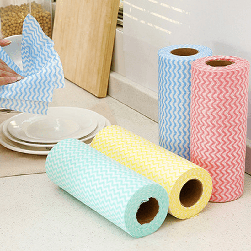 25 Pcs/Roll Non-Woven Kitchen Cleaning Cloths Disposable Multi-Functional Rags Wiping Scouring Pad Furniture Kitchenware Wash Towel Dishcloth - MRSLM