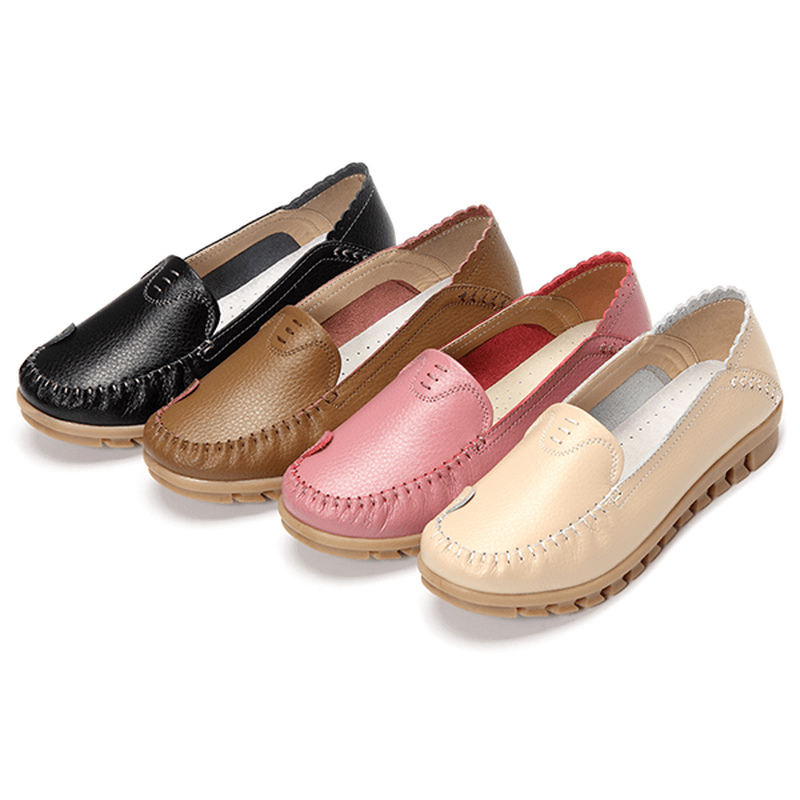 Soft Rubber Sole round Toe Pure Color Slip on Flat Loafers - MRSLM