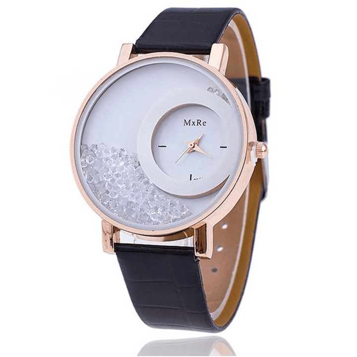 Fashion Casual Women Watch Crystal Dial Leather Strap Female Quartz Watch - MRSLM