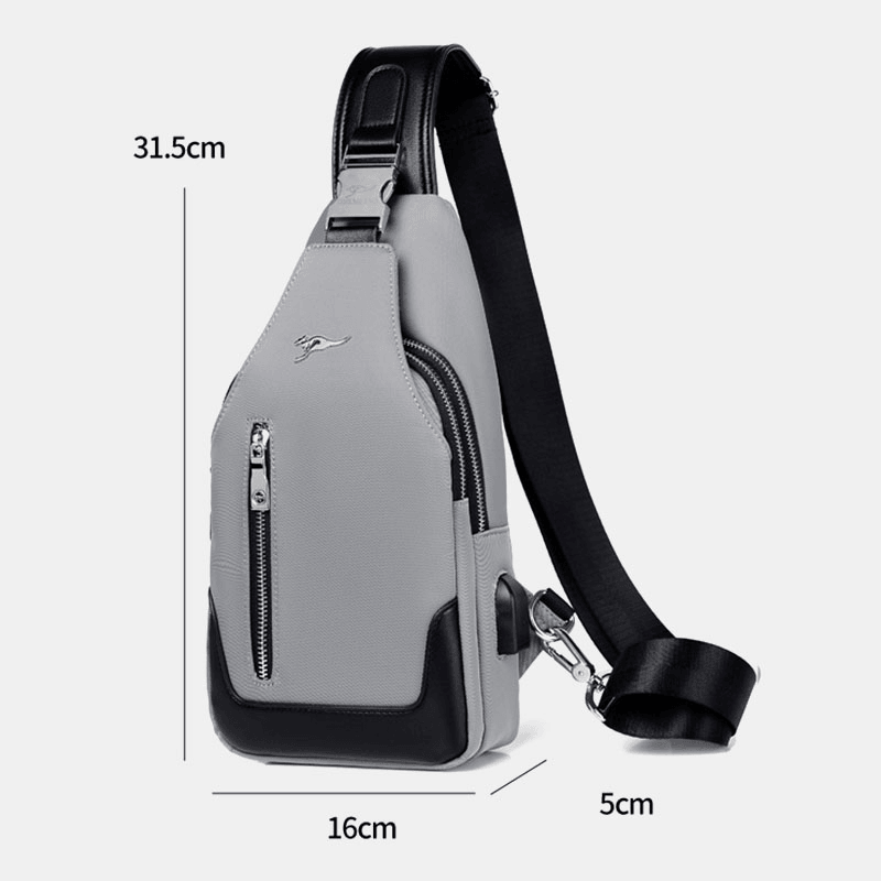 Men Oxford Waterproof Wear-Resisting Multifunction Chest Bag USB Charging Multi-Pocket Crossbody Shoulder Bag - MRSLM