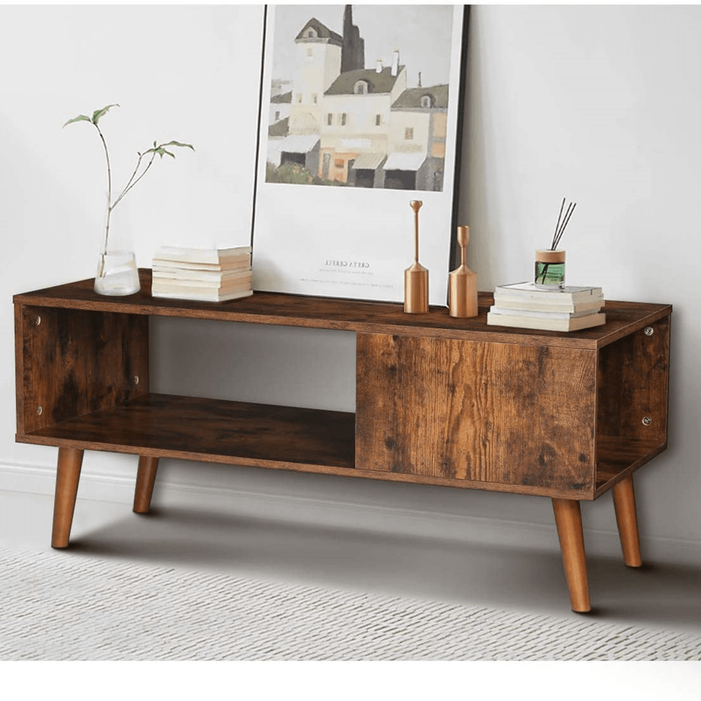 Wooden TV Stand 2 Open Shelf Spaces Durable Particleboard Coordinate with Your Existing Decor Easy to Assemble for Living Room Home Office - MRSLM