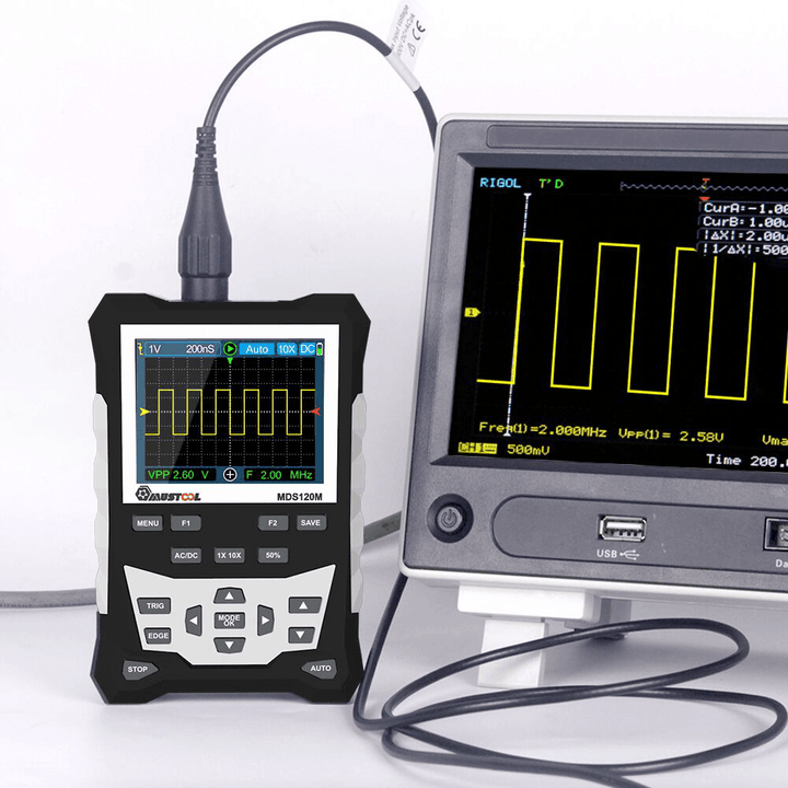 MUSTOOL MDS120M Professional Digital Oscilloscope 120Mhz Analog Bandwidth 500Ms/S Sampling Rate 320X240 LCD Screen Support Waveform Storage with Backlight - MRSLM