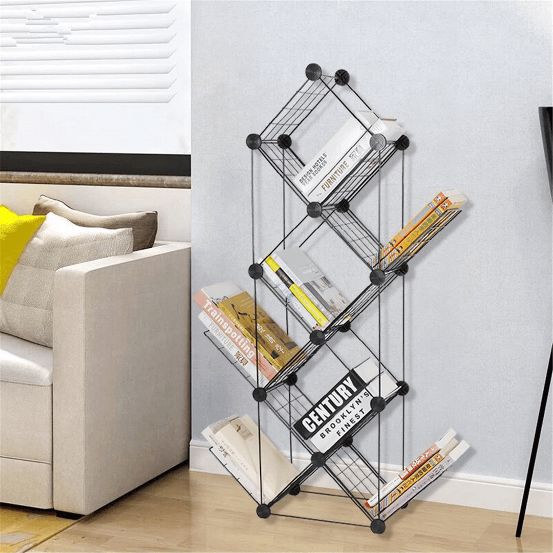 7/9 Tiers Multilayer Combination Wrought Iron Bookshelf File Holder Storage Rack Bookcase Storage Shelf Organizer Home Decorations - MRSLM