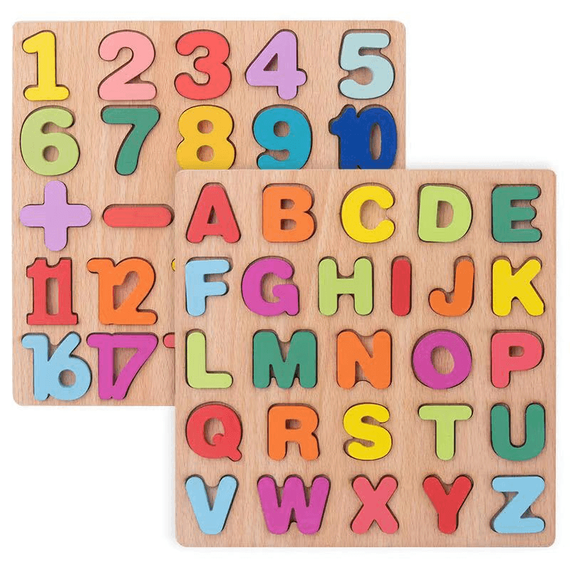 Children'S Alphanumeric Building Block Puzzle Early Education Wooden Hand-Grabbing Board - MRSLM