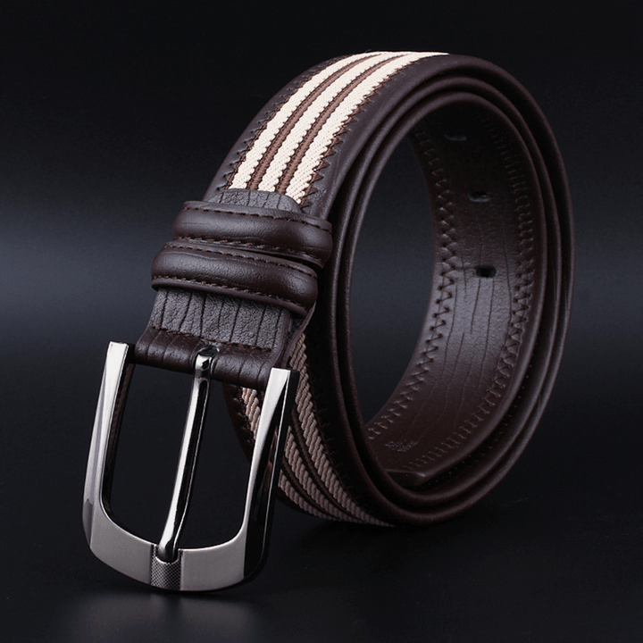 Men Canvas Genuine Leather 105/110CM Outdoor Leisure Adjustable Pin Buckle Wild Jeans Suits Belt - MRSLM