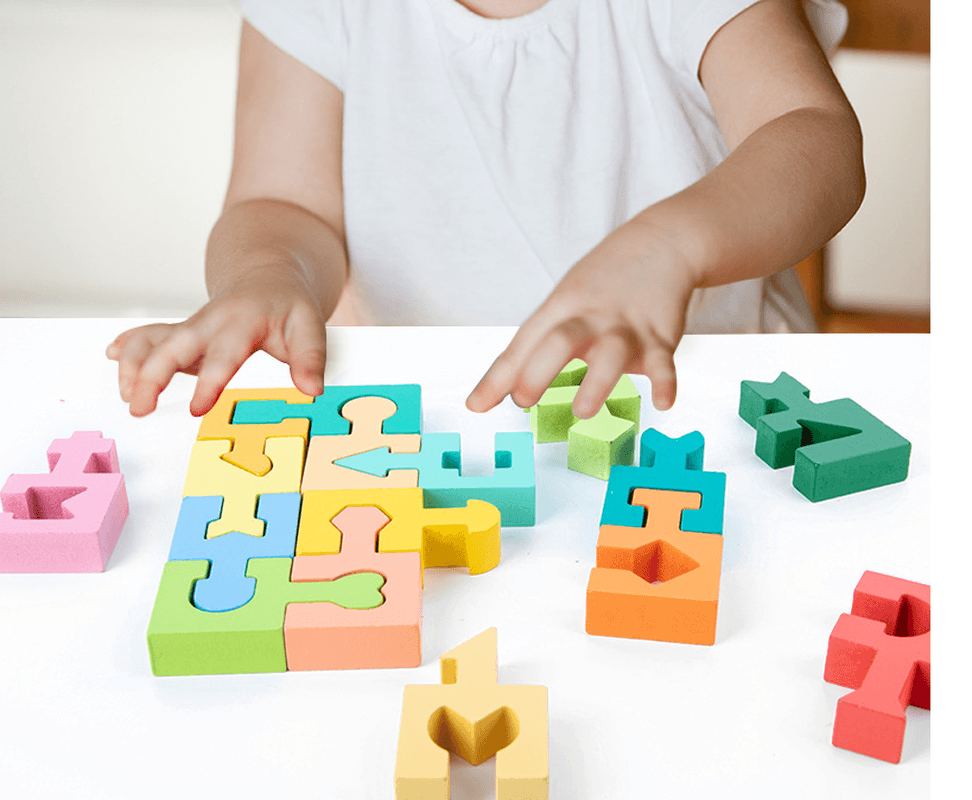 Wooden Puzzle Blocks with Geometric Shapes for Children - MRSLM