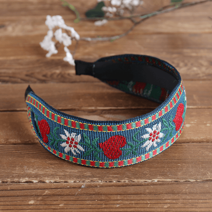 Ethnic Temperament Embroidery Flower Headband Peach Heart Fabric Embroidery Hair Band - MRSLM