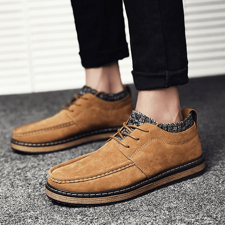 Men Brogue Style Knitted Suede Soft Sole Warm Oxfords Shoes - MRSLM