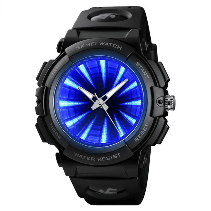 SKEMI 1521 Creative Mirror Dial LED Backlight 5ATM Stainless Steel Men Wristwatch Quartz Watch - MRSLM