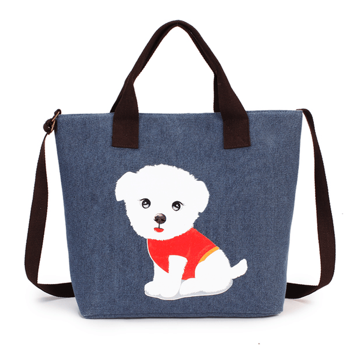 Women'S Lovely Handbag Dog Pattern Shoulder Canvas Zipper Bags - MRSLM