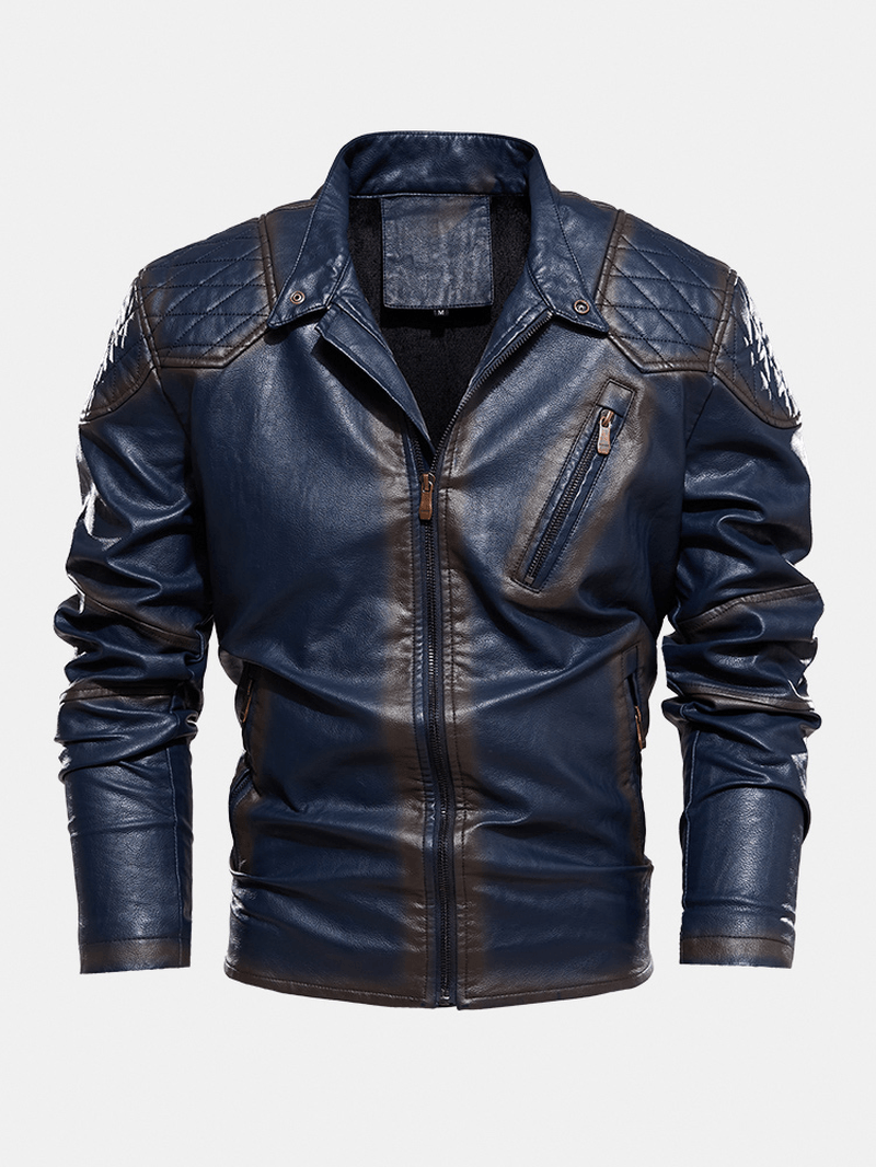 Mens Zip Front Velvet Lined PU Jacket with Zipped Welt Pocket - MRSLM