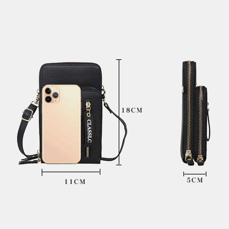 Women 3 Card Slots 6.5 Inch Solid Phone Bag Crossbody Bag Shoulder Bag - MRSLM