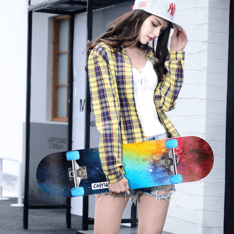 80X21Cm Double Kick Skateboard for Beginner＆Professional 3A Grade 7 Layers Maple with Non-Slip Emery Board Surface - MRSLM