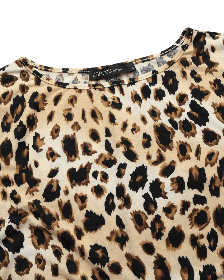 Women Short Sleeve Leopard Print Loose Baggy Casual Blouse - MRSLM