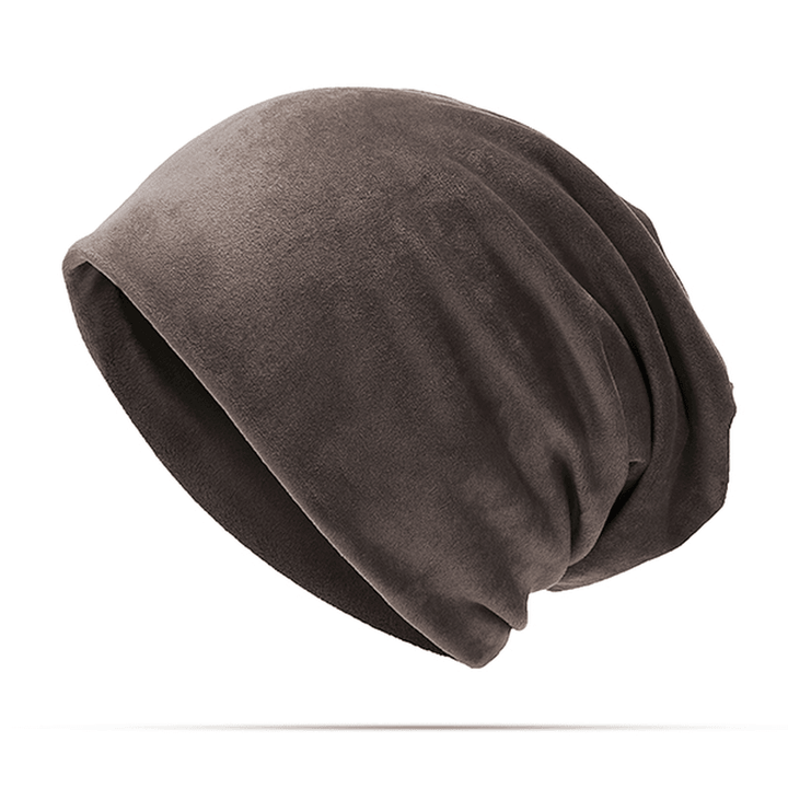 Men Women Solid Velvet Warm Beanie Hat Casual Ear Protection Winter Hat - MRSLM