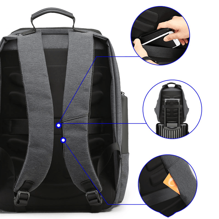 BOPAI 17Inch Men USB Anti-Theft Laptop Backpack Rucksack Waterproof Outdoor Business Travel Shoulder Bag - MRSLM