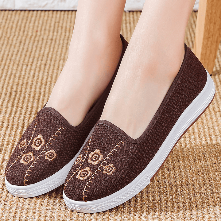 Women Embroidery Comfy Breathable Casual Shallow Slip on Flat Loafers - MRSLM