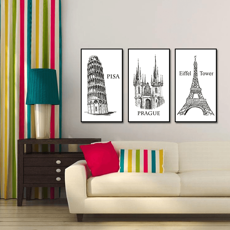 Miico ALTB-A Hand Painted Three Combination Decorative Paintings Architecture Wall Art for Home Decoration - MRSLM