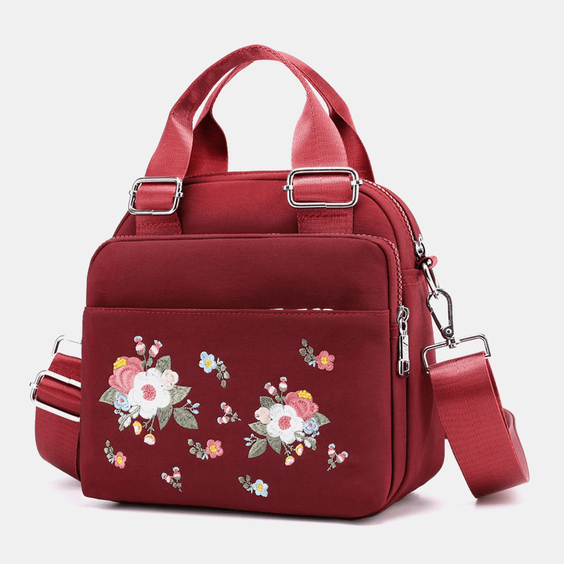 Women Light Weight Waterproof Flower Embroidered Crossbody Bag Shoulder Bag - MRSLM