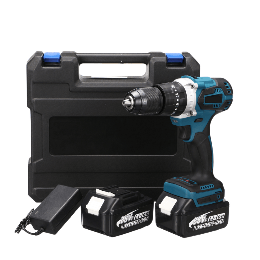 3 in 1 88VF 3500Rpm 800W Brushless Cordless Impact Drill Screwdriver 90N.M Compact Electric Hammer Drill Driver W/ 1/2 2.4Ah Battery for Makita - MRSLM