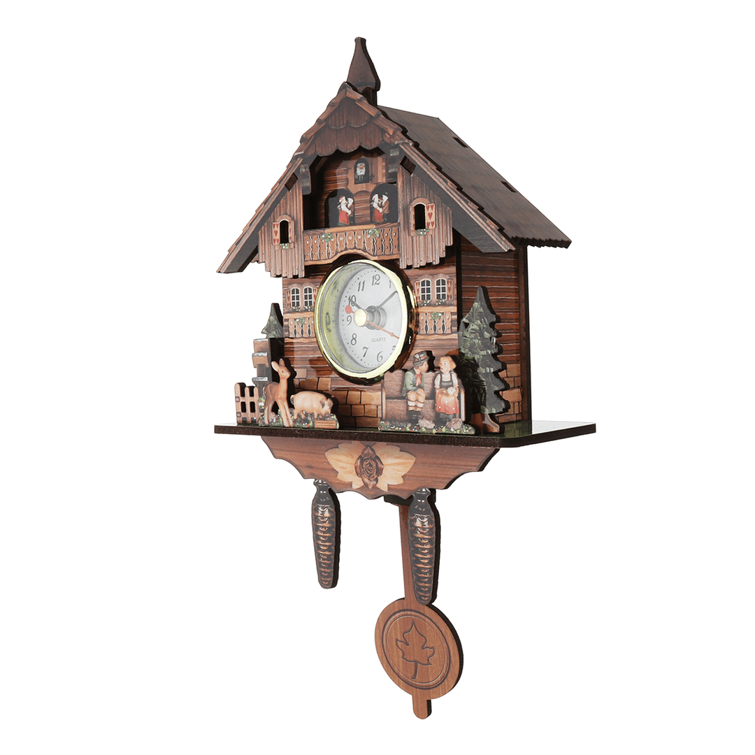 Cuckoo Clock Mount Wooden Wall Clock Analog Auto Swinging Pendulum Home Decorations - MRSLM