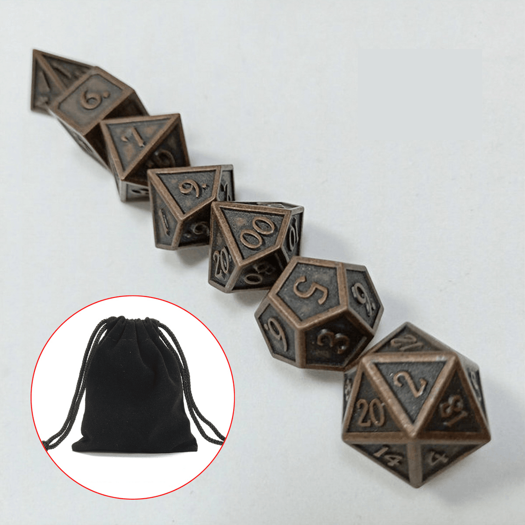 7Pcs Metal Polyhedral Dice Dnd RPG TRPG Games Dices SET with Storage Bag - MRSLM