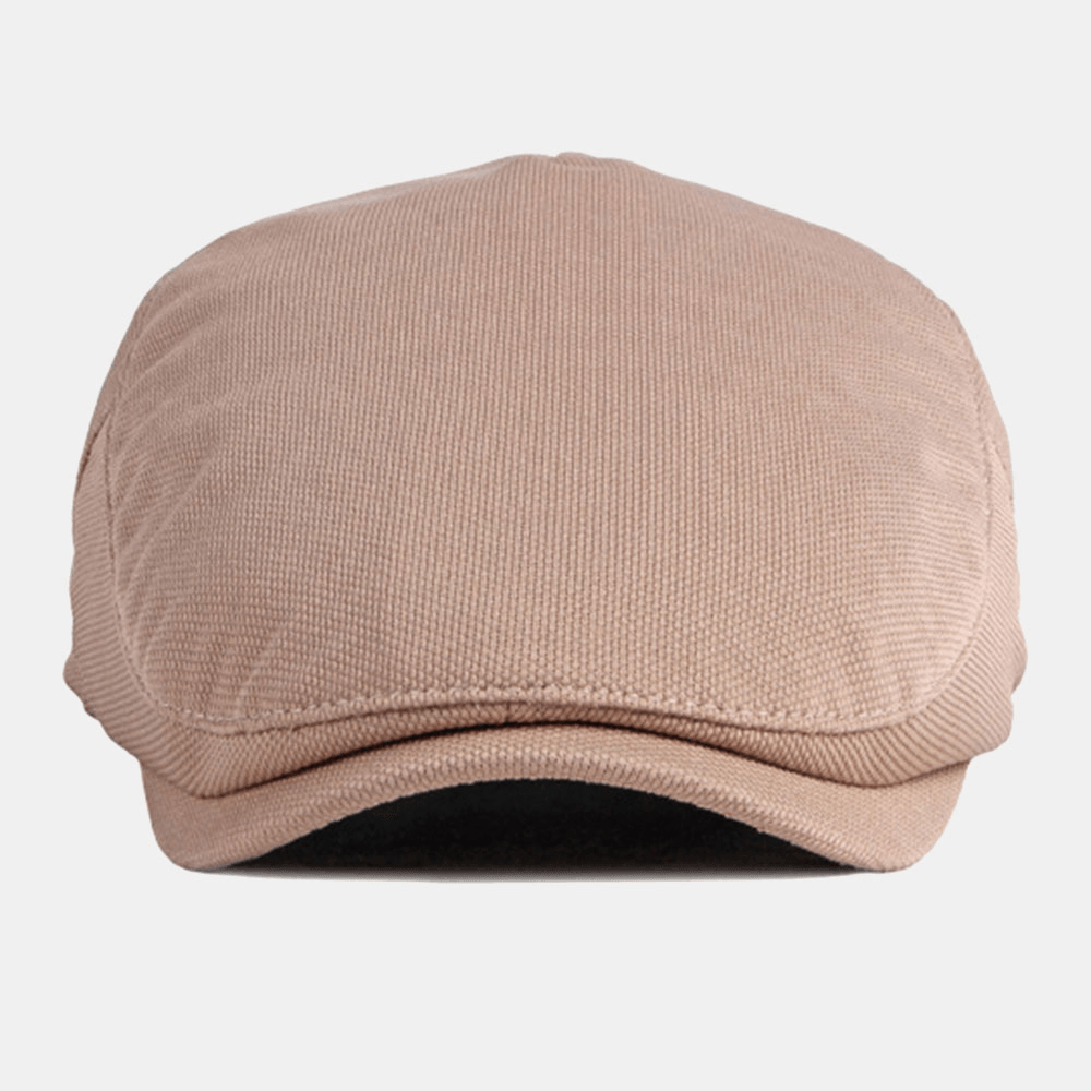 Men Solid Color Mesh Breathable Beret Cap British Retro Adjustable Metal Label Painter Cap Forward Cap Flat Hat - MRSLM