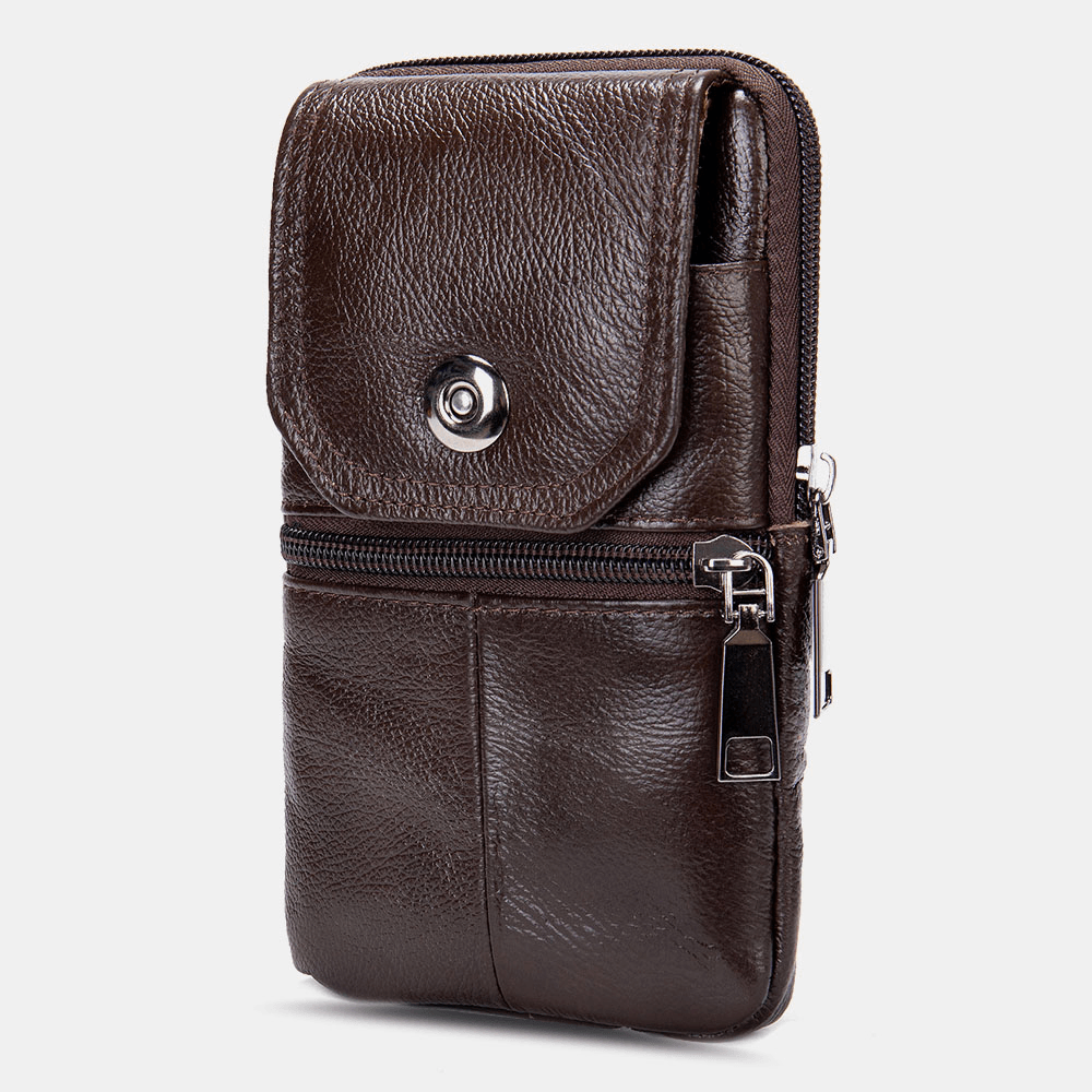 Men Genuine Leather Multifunctional Vintage 6.3 Inch Phone Bag Card Case Cowhide Waist Bag - MRSLM