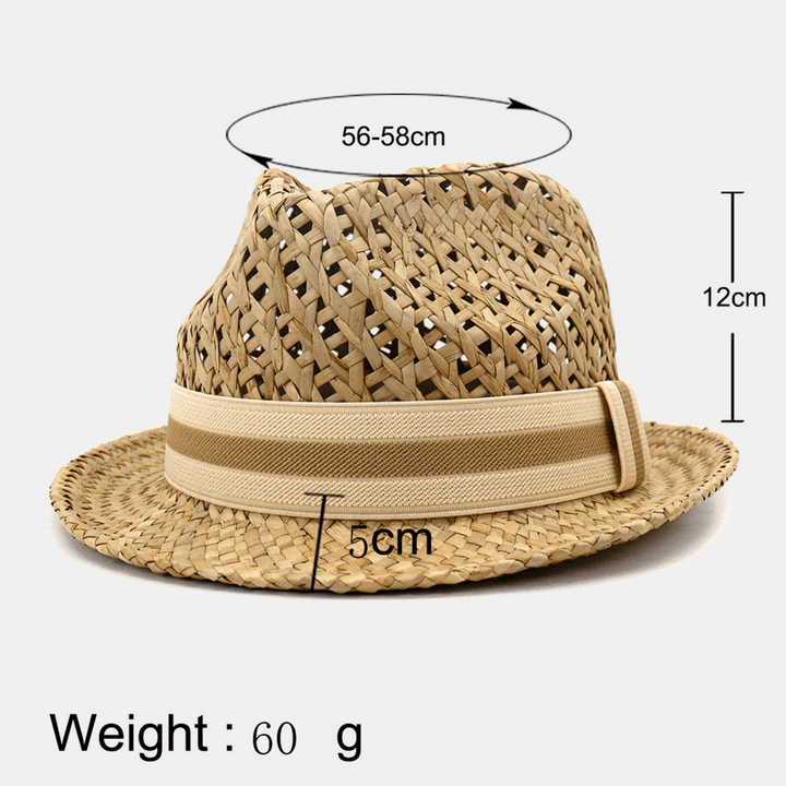 Unisex Sunscreen Travel Beach Sun Hat British Style Elegant Seaside Jazz Hat Straw Hat - MRSLM