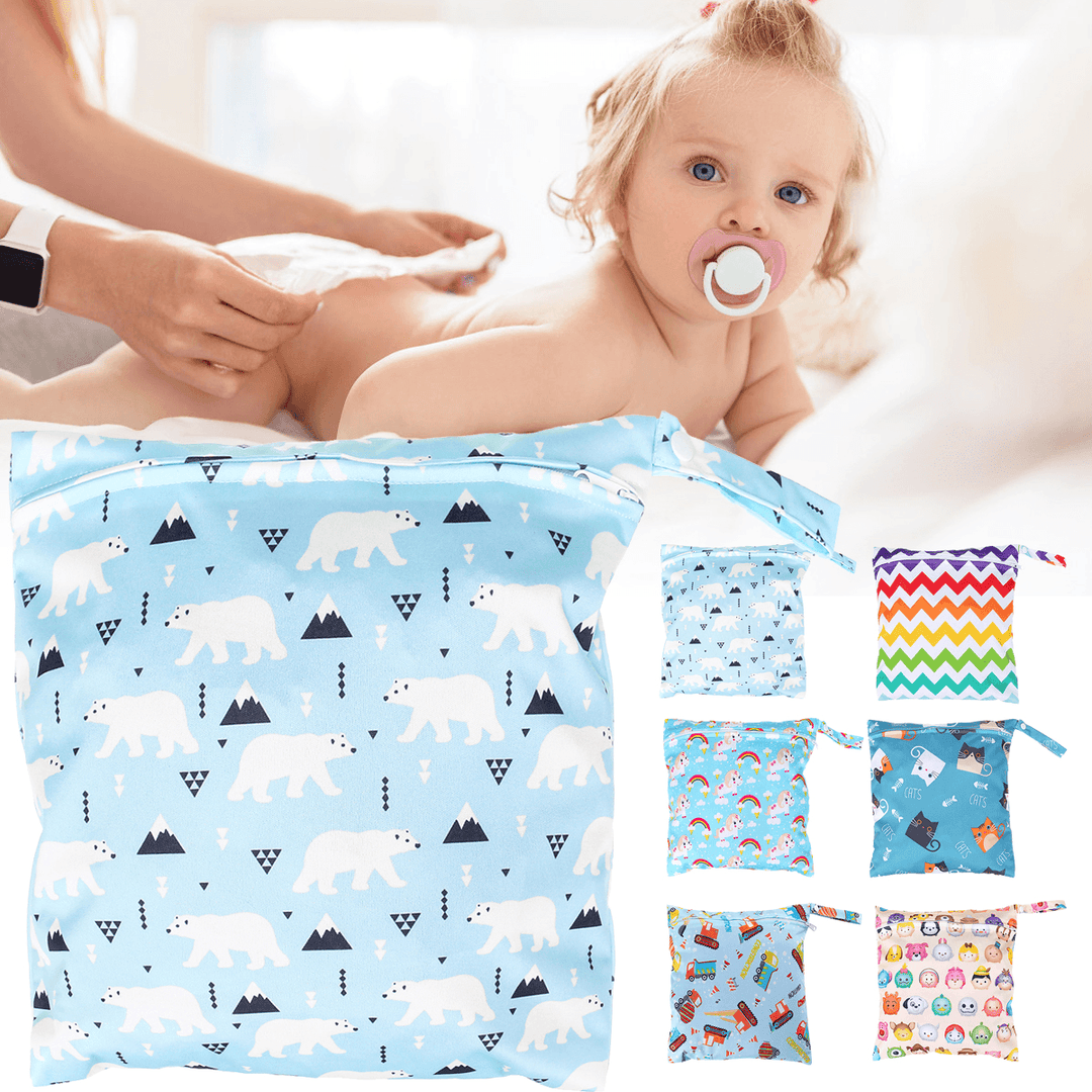 Reusable Waterproof Wet Dry Baby Diapers Bags Portable Travel Baby Nappy Changing Double Pocket Wetbags - MRSLM