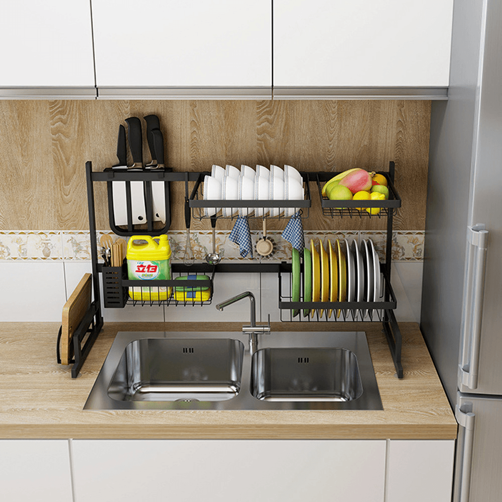 Stainless Steel Shelf Dishes Drying Sink Drain Rack Storage Set for Kitchen Utensils Holder - MRSLM