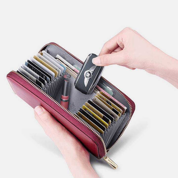 Women Long Large Capacity Genuine Leather Wallet Simple RFID Anti-Theft 6.5 Inch Clutch Wallet Multi-Card Slots Card Holder Purse - MRSLM