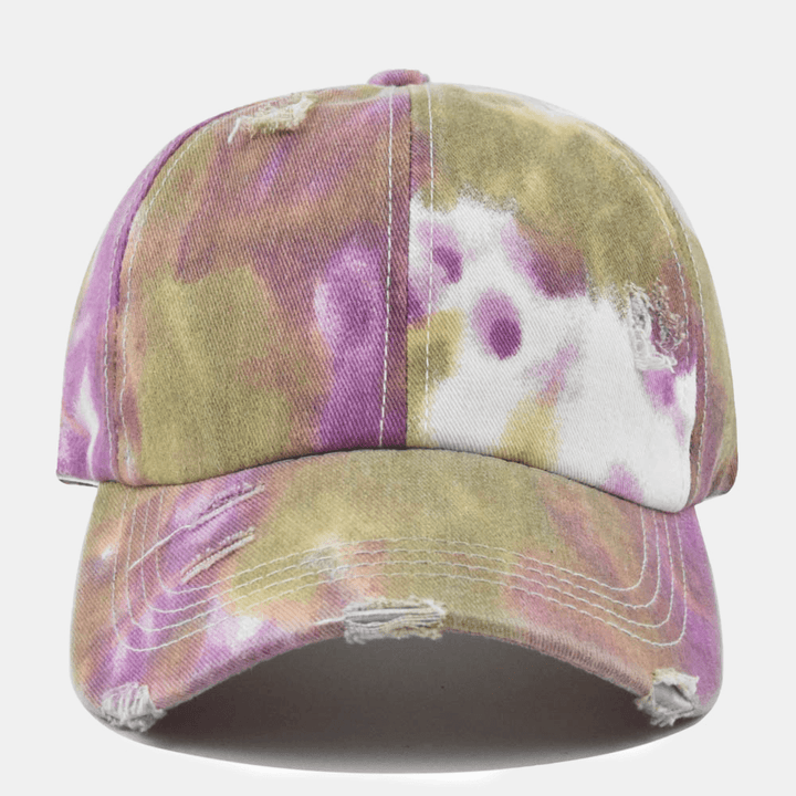 Unisex Colored Tie-Dye Ponytail Baseball Cap Broken Hole Big Brim Breathable Stretch Fit Cap - MRSLM