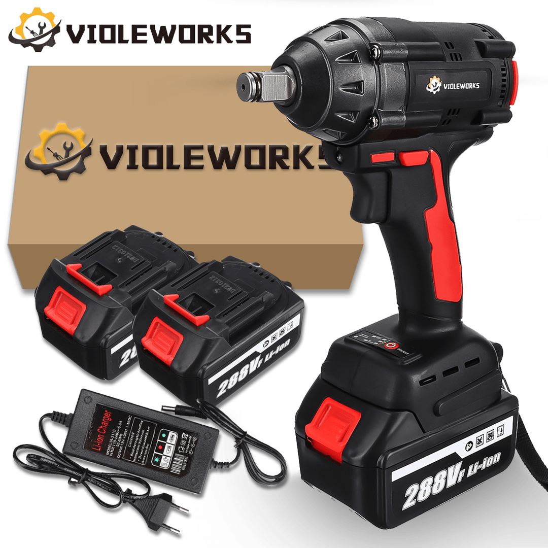 VIOLEWORKS 288VF 1/2Inch 520NM Max. Brushless Impact Wrench Li-Ion Electric Wrench W/ 2/1/0 Battery Also for Makita Battery - MRSLM