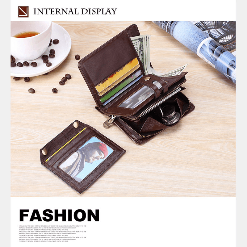 Men Genuine Leather Fashion Design Retro Style Zipper Wallet - MRSLM