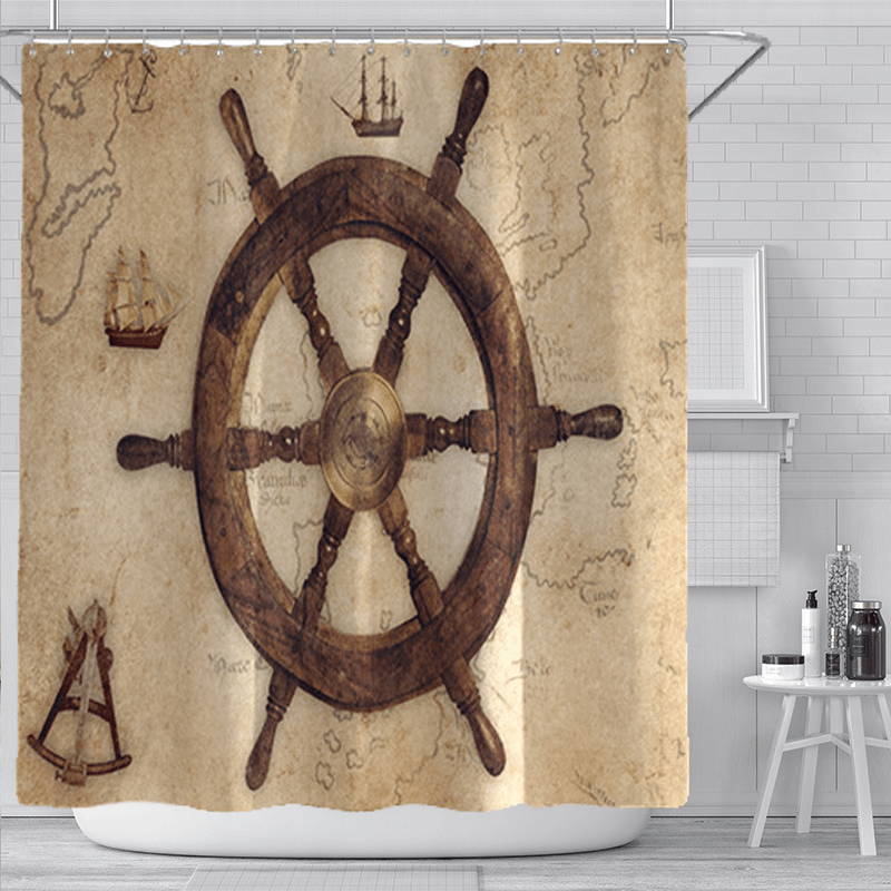 Voyage Navigation Guide Pattern Shower Curtain Set Swing Bath Curtains Bathroom Curtains Bathtub Mat for Bathroom Decoration - MRSLM