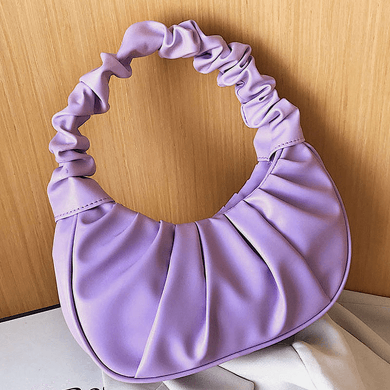 Women PU Leather Solid Color Fold Fashion Underarm Bag Shoulder Bag Handbag - MRSLM