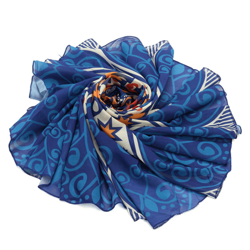 145Cm round Blue Fish Print Thin Chiffon Beach Shawl Mat Mandala Tablecloth Bed Sheet Tapestry - MRSLM