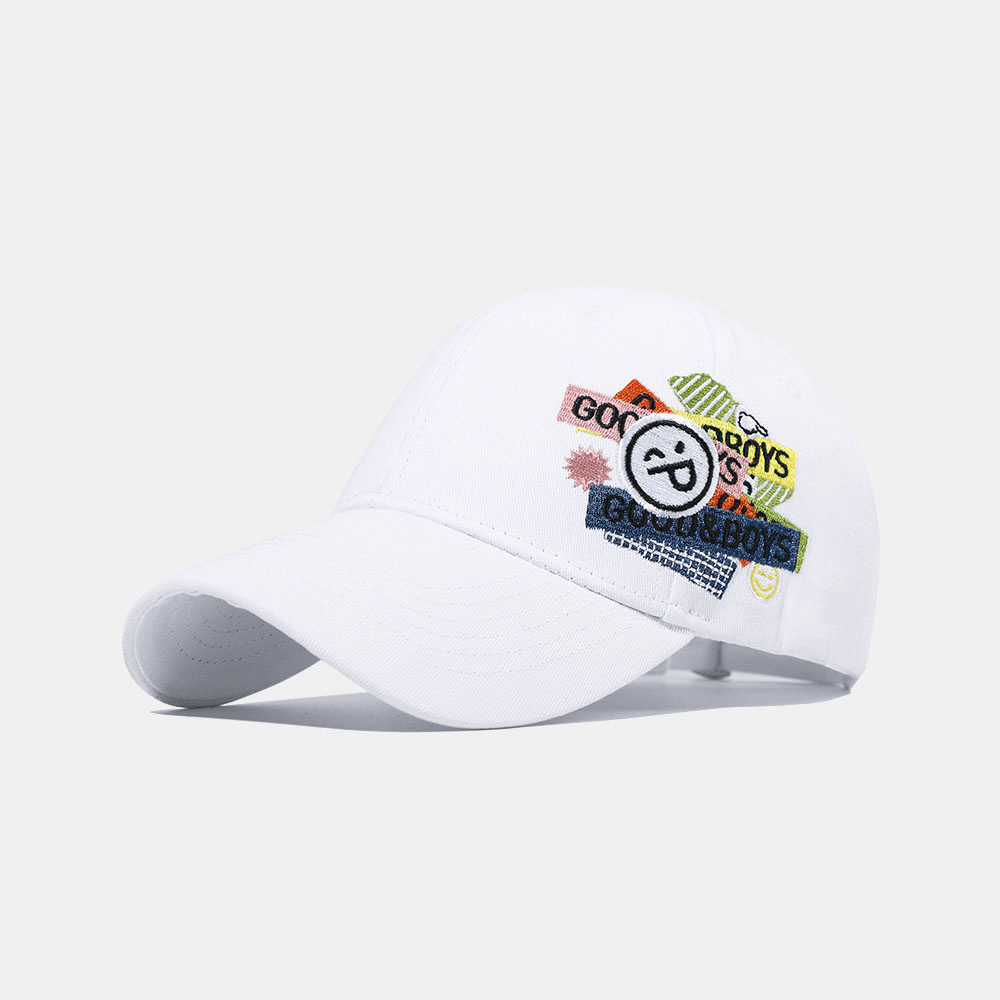 Unisex Cotton Solid Color Smile Face Letter Pattern Embroidery Sunscreen Fashion Baseball Cap - MRSLM