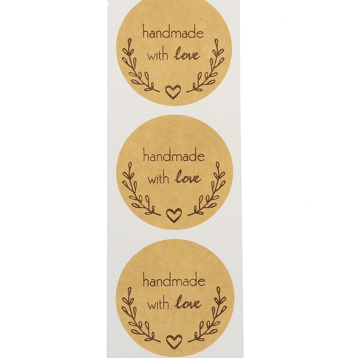 500PCS Kraft Paper Handmade with Love Sticker DIY Gifts Wrap Cookies Packaging Stickers - MRSLM