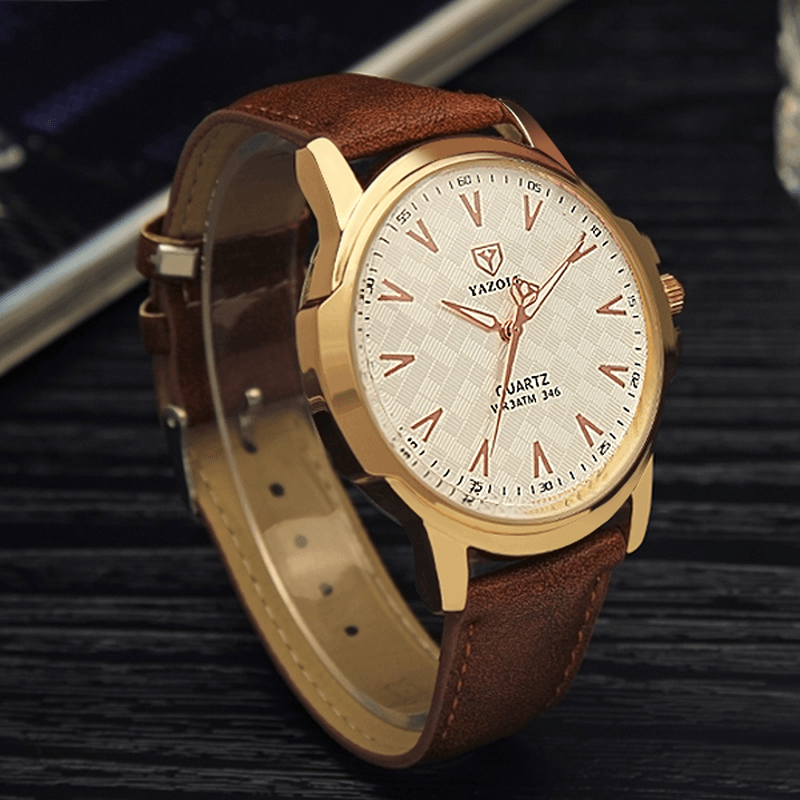 YAZOLE 346 Fashion Men Quartz Watch Casual Leather Strap Watch - MRSLM