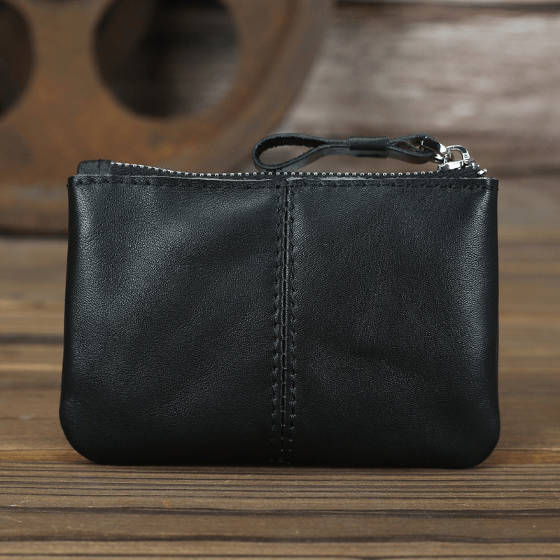 Unisex Genuine Leather Mini Casual Zipper Storage Bag Coin Bag - MRSLM