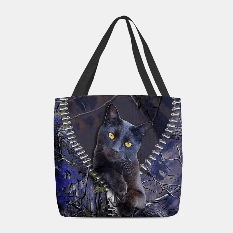 Women Felt Cute 3D Three-Dimensional Cartoon Black Cat Branch Pattern Shoulder Bag Handbag Tote - MRSLM