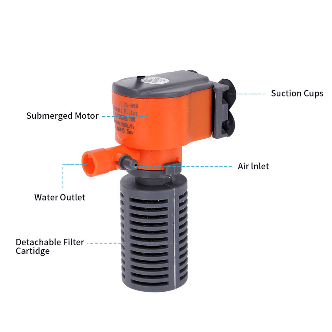 3 in 1 3/5W Aquarium Water Pump Submersible Fish Tank Tropical Marine Filter - MRSLM