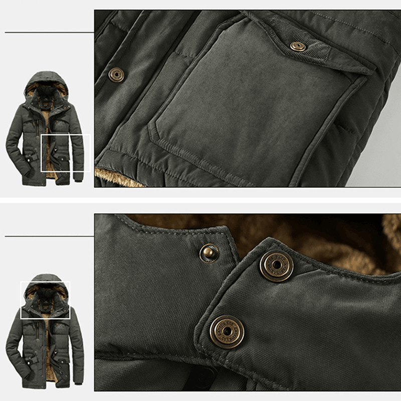 Mens Thick Multi Pockets Windproof Detachable Hooded Jacket - MRSLM