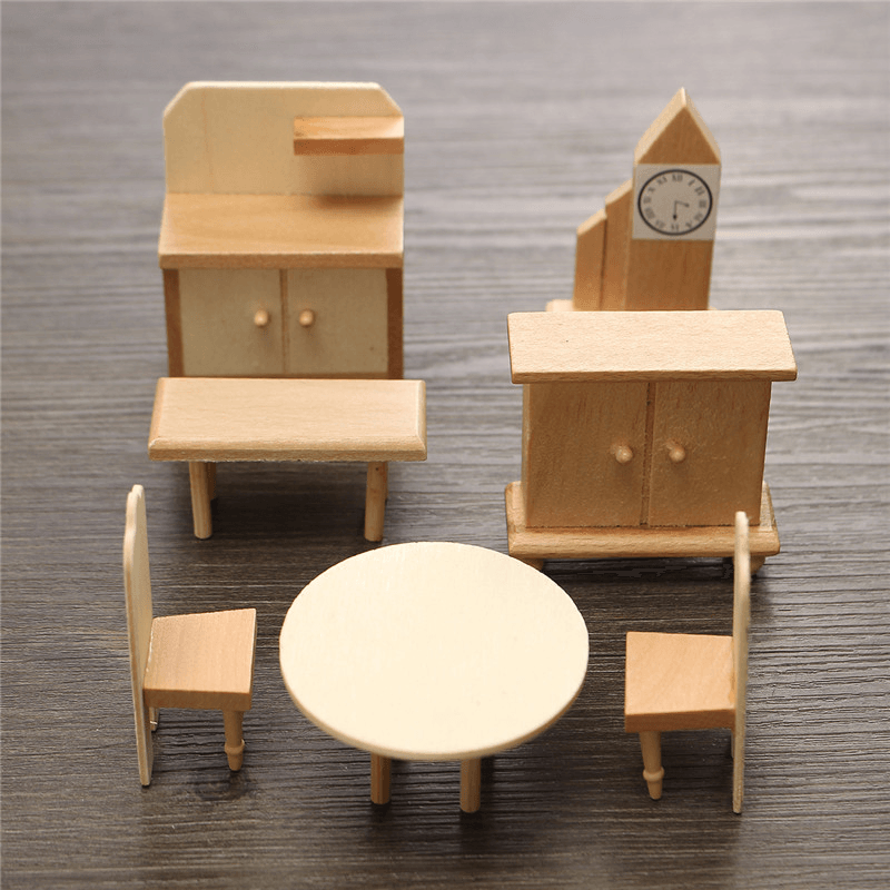 New 29 Pcs 1:24 Scale Dollhouse Miniature Unpainted Wooden Furniture Model Suite - MRSLM