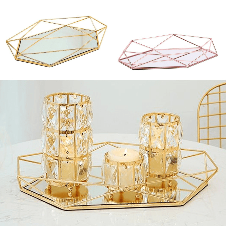 Vintage Iron 3D Hexagon Gold Desktop Storage Tray Storage Display Box Shelf Decor - MRSLM