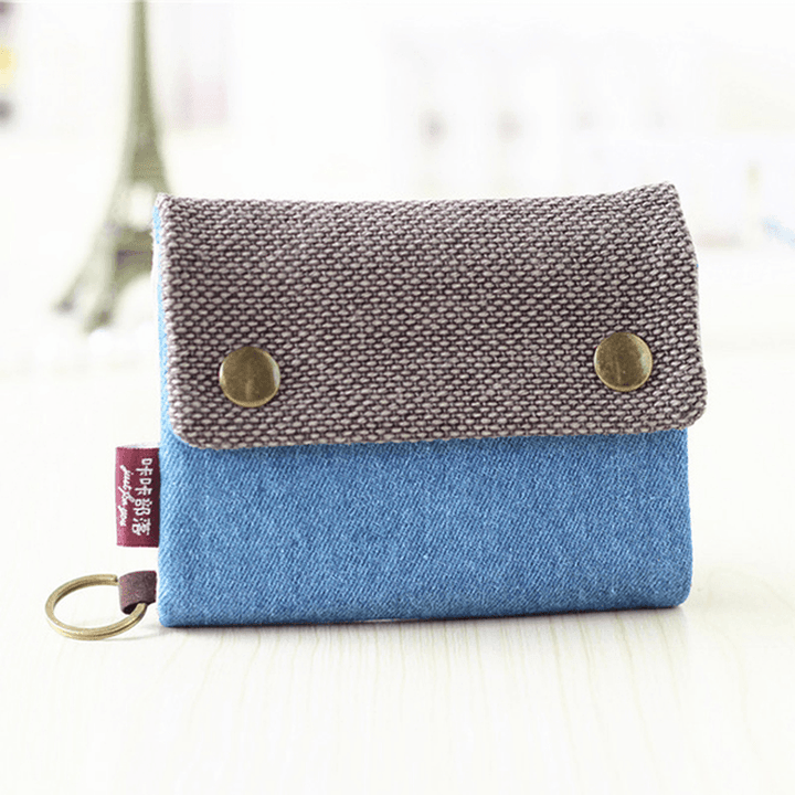 Women Handmade Three-Fold Purse Denim Wallet Casual Multi-Pockets Card Holder - MRSLM