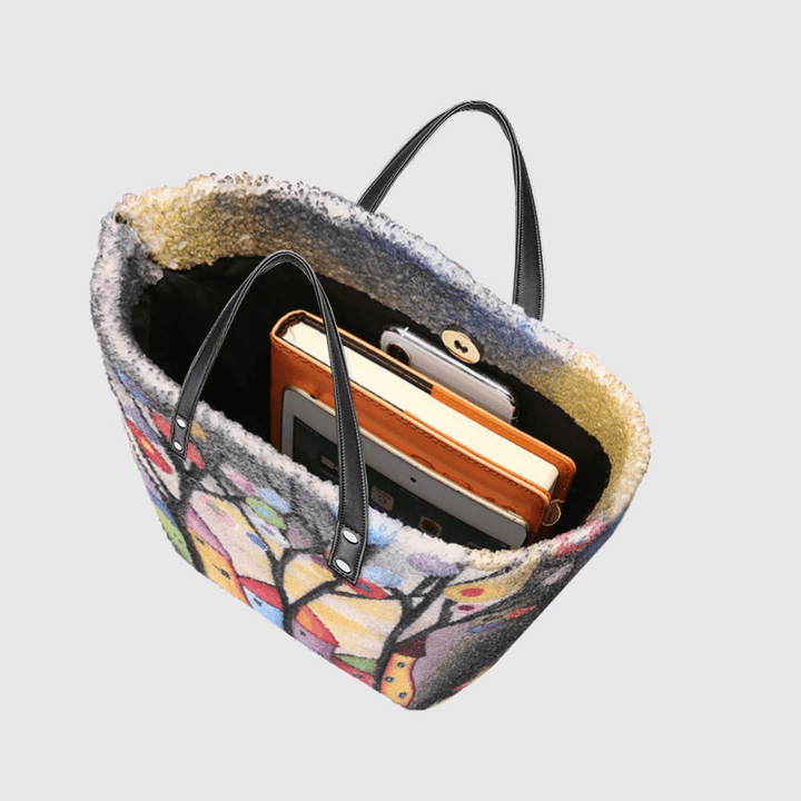 Women Colorful DIY Lamb Hair Bag Tote Bag Shoulder Bag - MRSLM